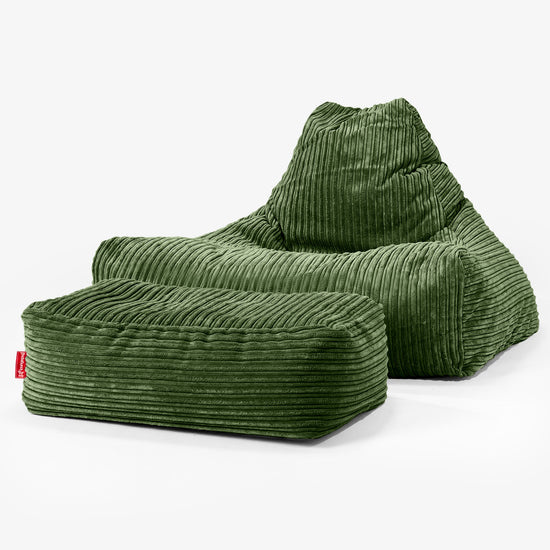 Lounge Sækkestol - Klassisk Jernbanefløjl Skovgrøn 01