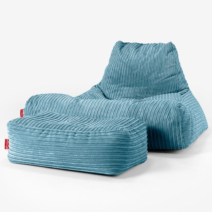 Lounge Sækkestol Sofa XXL - Klassisk Jernbanefløjl Turkis Blå 02