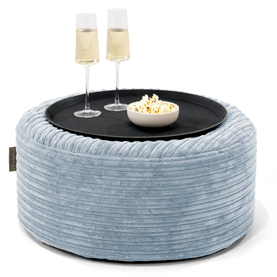 Ottoman Puf med Bakke - Klassisk Jernbanefløjl Baby Blå - 01