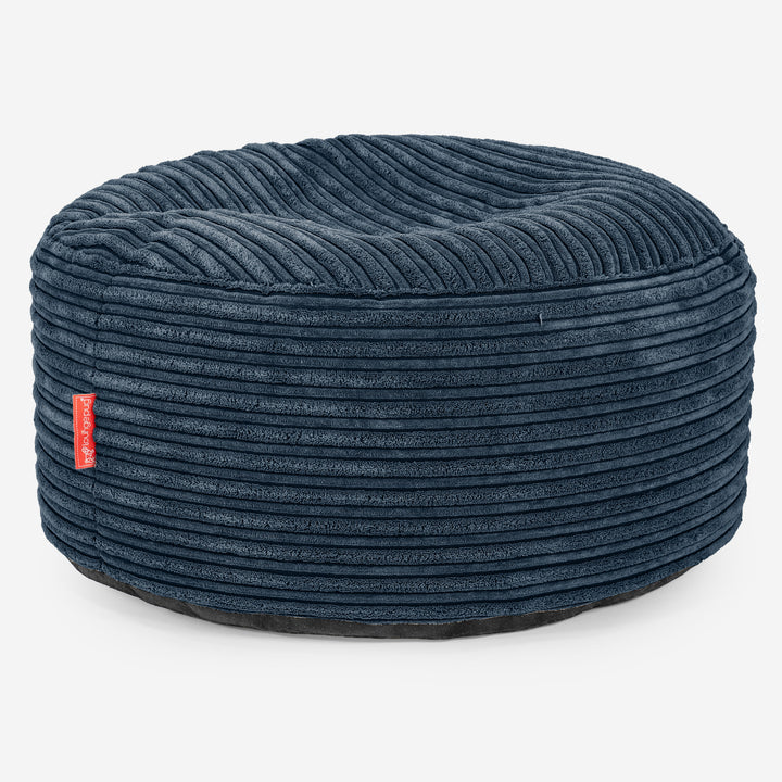 Ottoman Puf med Bakke - Klassisk Jernbanefløjl Navy - 02