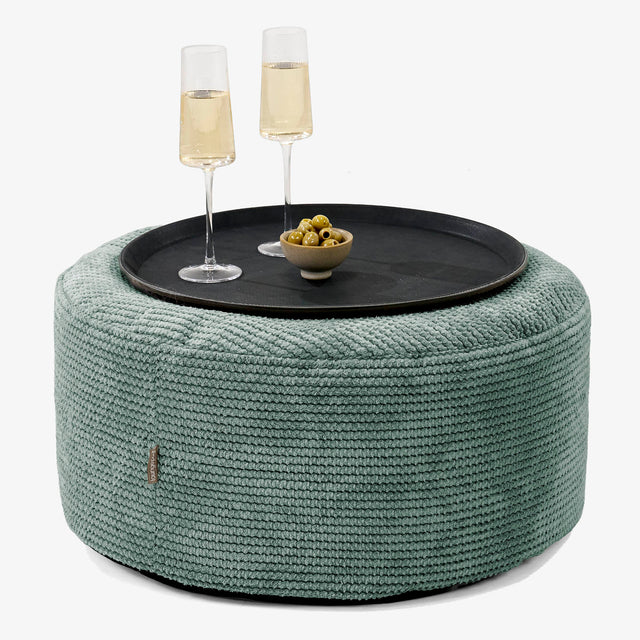 Ottoman Puf med Bakke - Pom Pom Mosgrøn - 01