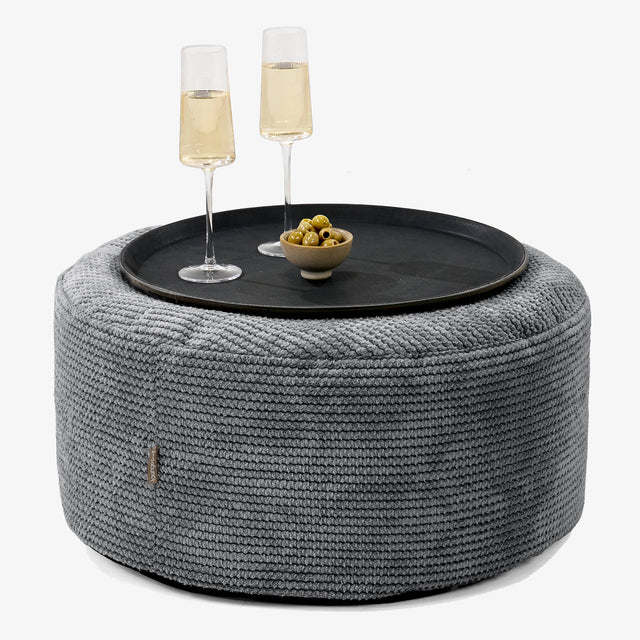 Ottoman Puf med Bakke - Pom Pom Sort - 01