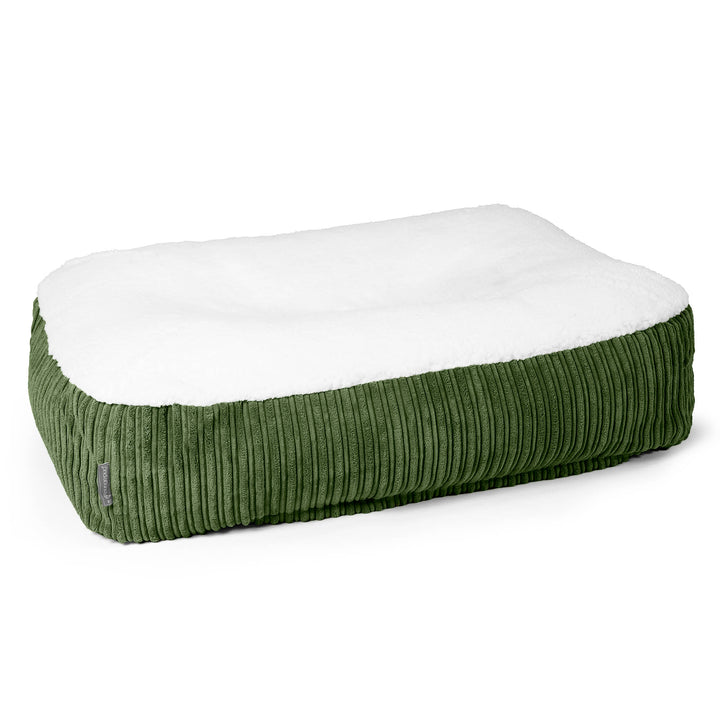 Sloucher Hundeseng Stor - Sherpa & Jernbanefløjl Skovgrøn 01