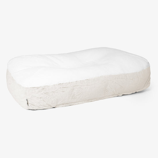 Sloucher Hundeseng XL - Imiteret Kaninpels Hvid 01