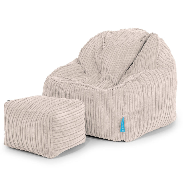 Sloucher Sækkestol Børn 2-6 år - Klassisk Jernbanefløjl Elfenben 03