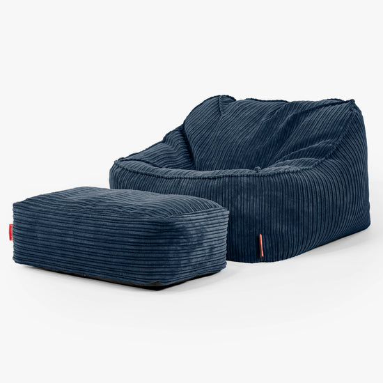 Sloucher Sækkestol - Klassisk Jernbanefløjl Navy 02