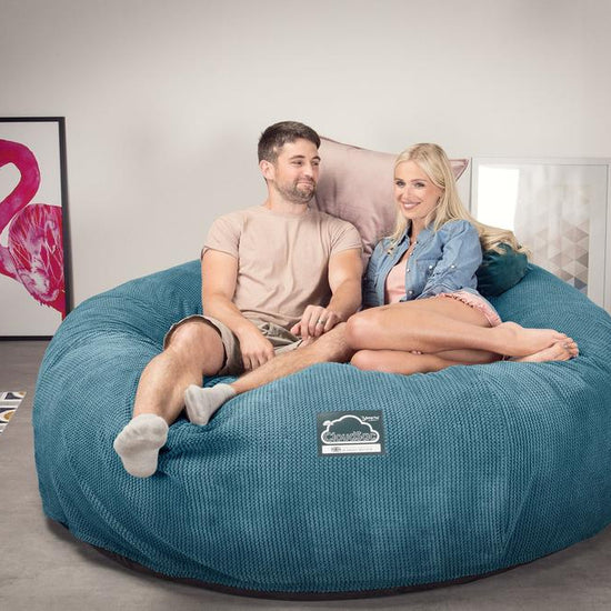LOUNGE PUG, CloudSac 3000 XXL, Stor Dobbelt Sækkestol Sofa med Memory Skum, Pom Pom Turkis Blå