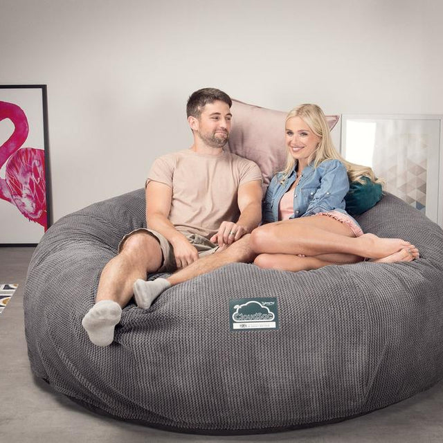 LOUNGE PUG, CloudSac 3000 XXL, Stor Dobbelt Sækkestol Sofa med Memory Skum, Pom Pom Kul Grå