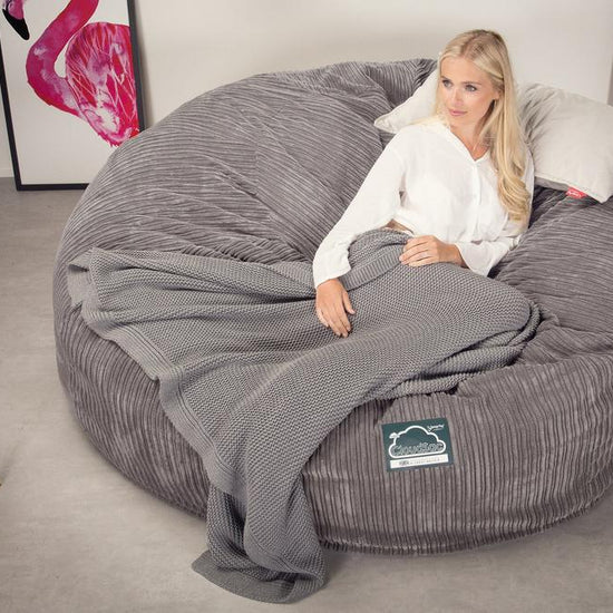 LOUNGE PUG, CloudSac 3000 XXL, Stor Dobbelt Sækkestol Sofa med Memory Skum, Klassisk Jernbanefløjl Grafit Grå