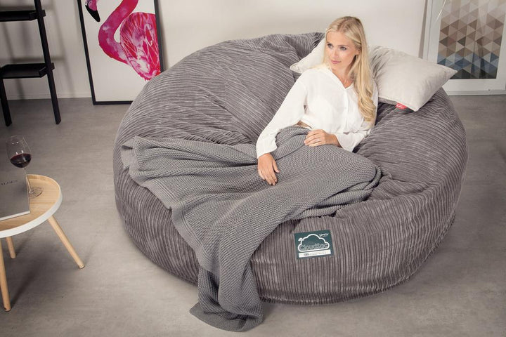LOUNGE PUG, CloudSac 3000 XXL, Stor Dobbelt Sækkestol Sofa med Memory Skum, Klassisk Jernbanefløjl Grafit Grå