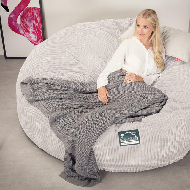 LOUNGE PUG, CloudSac 3000 XXL, Stor Dobbelt Sækkestol Sofa med Memory Skum, Klassisk Jernbanefløjl Elfenben