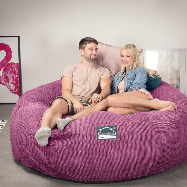LOUNGE PUG, CloudSac 3000 XXL, Stor Dobbelt Sækkestol Sofa med Memory Skum, Pom Pom Pink