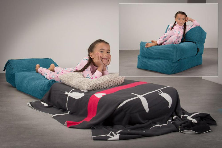 LOUNGE PUG, Avery, Futon Stol, Seng Enkelt, Pom Pom Turkis Blå