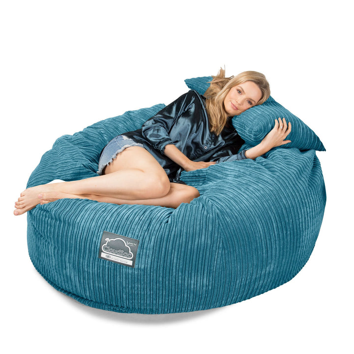 LOUNGE PUG, CloudSac 1010 XXL, Kæmpe Sækkestol Sofa XXL med Memory Skum (NYT DESIGN), Klassisk Jernbanefløjl Turkis Blå