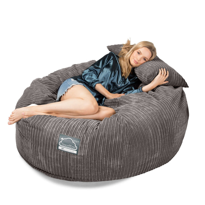 LOUNGE PUG, CloudSac 1010 XXL, Kæmpe Sækkestol Sofa XXL med Memory Skum (NYT DESIGN), Klassisk Jernbanefløjl Grafit Grå