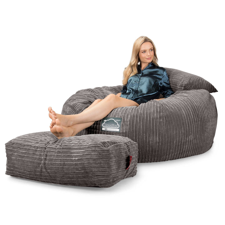 LOUNGE PUG, CloudSac 1010 XXL, Kæmpe Sækkestol Sofa XXL med Memory Skum (NYT DESIGN), Klassisk Jernbanefløjl Grafit Grå