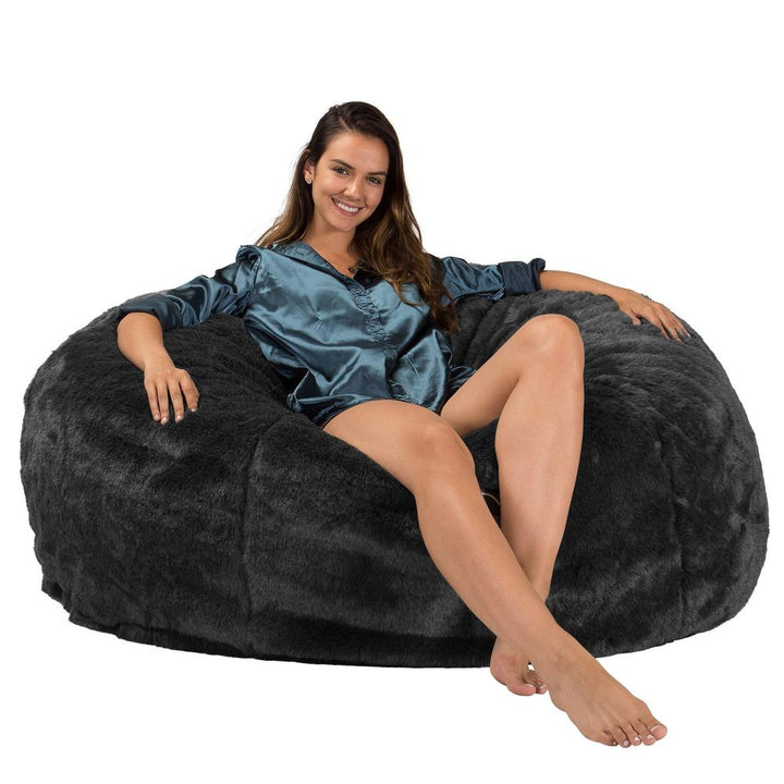 LOUNGE PUG, CloudSac 1010 XXL, Kæmpe Sækkestol Sofa XXL med Memory Skum (NYT DESIGN), Falsk Pels Sort