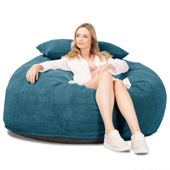 LOUNGE PUG, CloudSac 1010 XXL, Kæmpe Sækkestol Sofa XXL med Memory Skum (NYT DESIGN), Pom Pom Turkis Blå