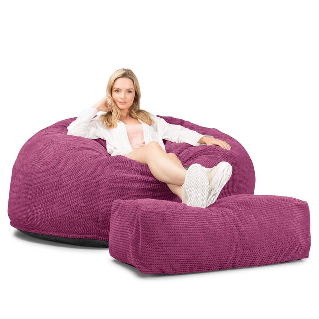LOUNGE PUG, CloudSac 1010 XXL, Kæmpe Sækkestol Sofa XXL med Memory Skum (NYT DESIGN), Pom Pom Pink