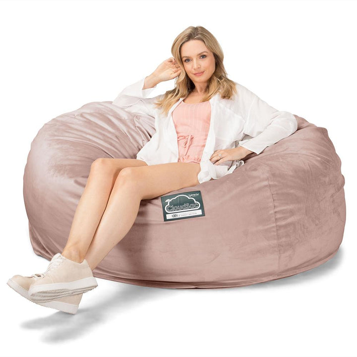 LOUNGE PUG, CloudSac 1010 XXL, Kæmpe Sækkestol Sofa XXL med Memory Skum (NYT DESIGN), Fløjl Lyserød