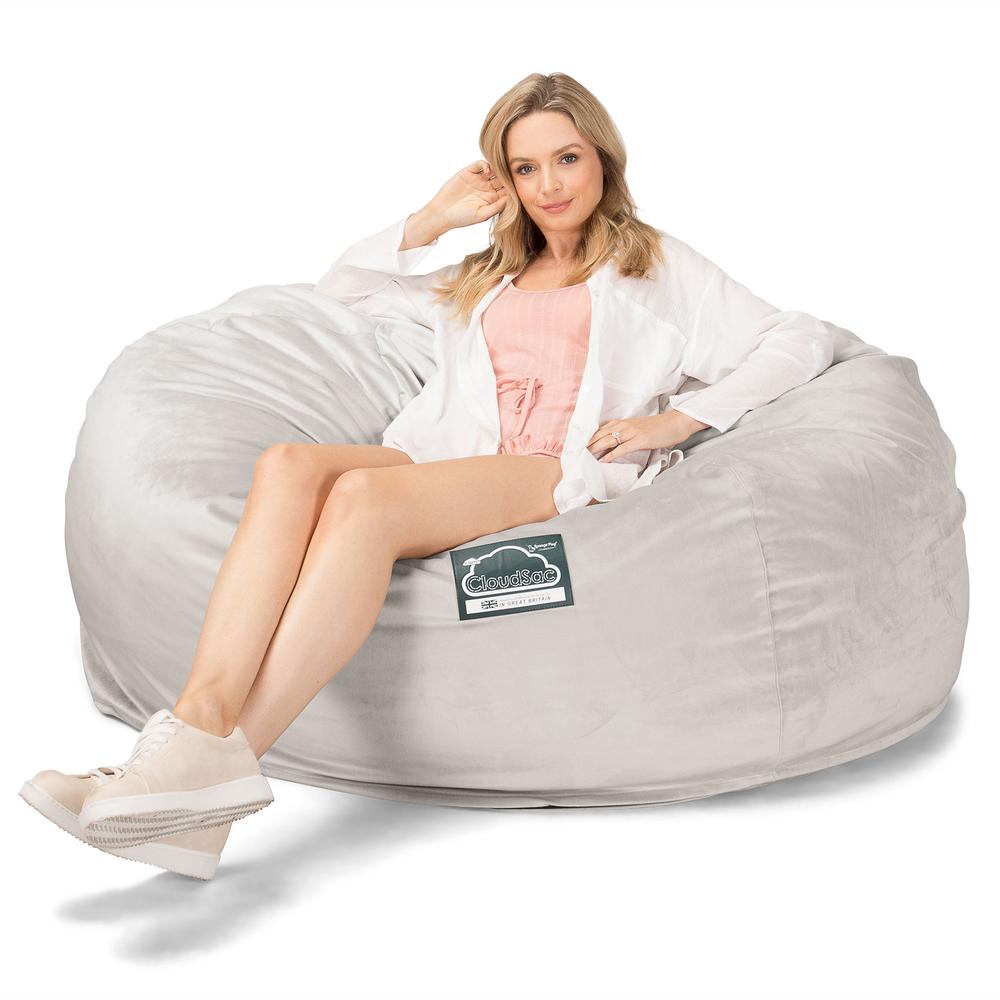 LOUNGE PUG, CloudSac 1010 XXL, Kæmpe Sækkestol Sofa XXL med Memory Skum (NYT DESIGN), Fløjl Sølv