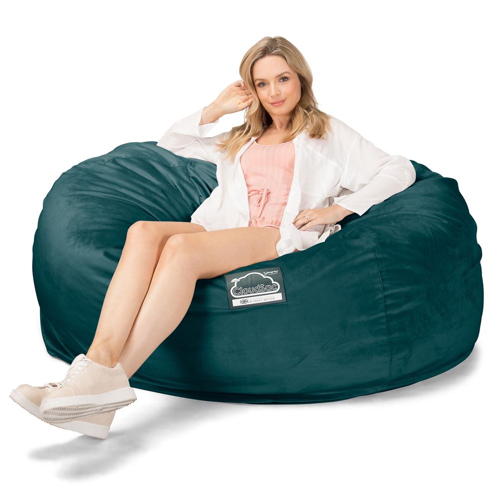 LOUNGE PUG, CloudSac 1010 XXL, Kæmpe Sækkestol Sofa XXL med Memory Skum (NYT DESIGN), Fløjl Turkis Blå