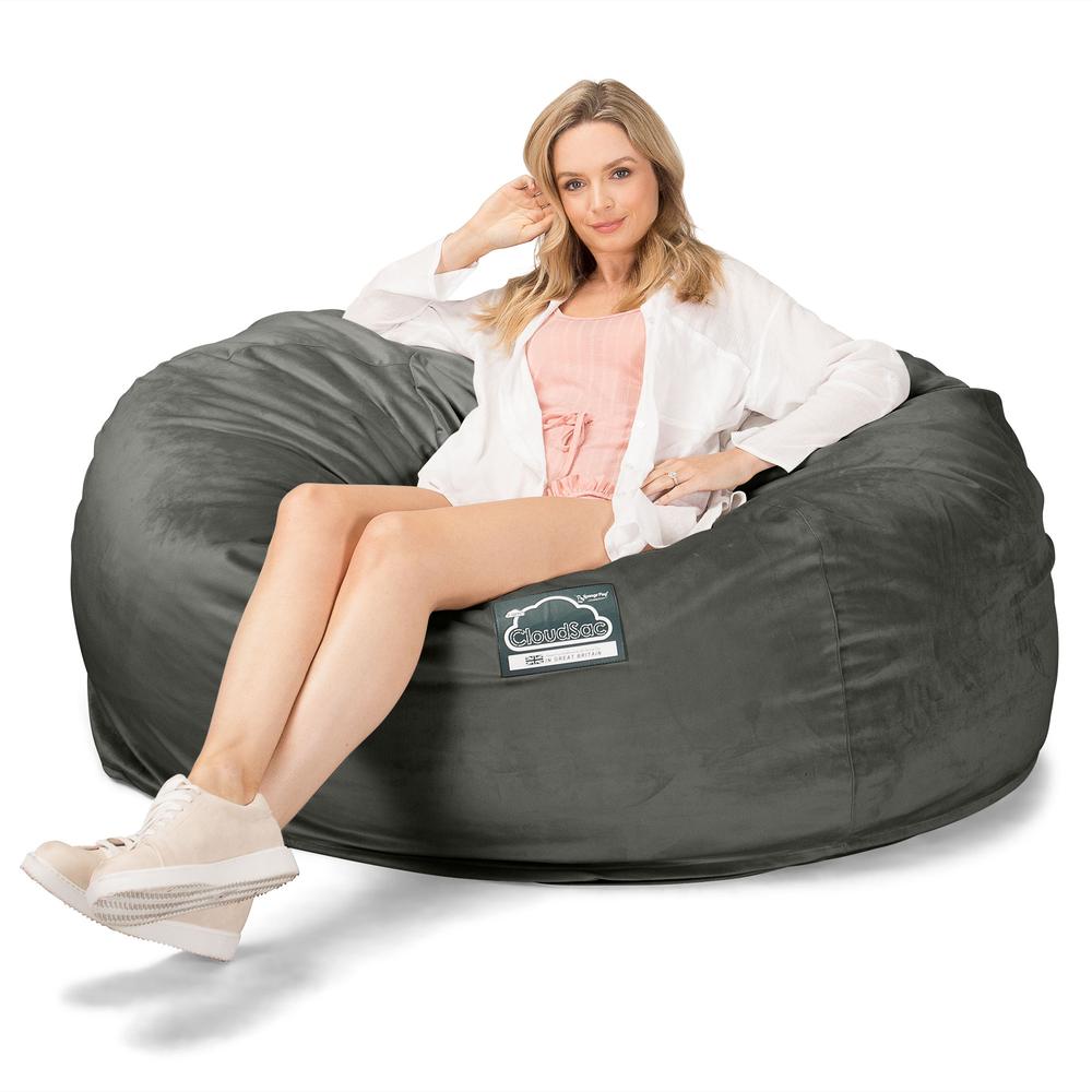 LOUNGE PUG, CloudSac 1010 XXL, Kæmpe Sækkestol Sofa XXL med Memory Skum (NYT DESIGN), Fløjl Grafit Grå