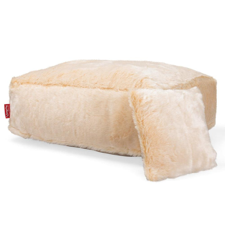 LOUNGE PUG, CloudSac 250, Fodskammel Puf med Memory Skum, Falsk Pels Hvid