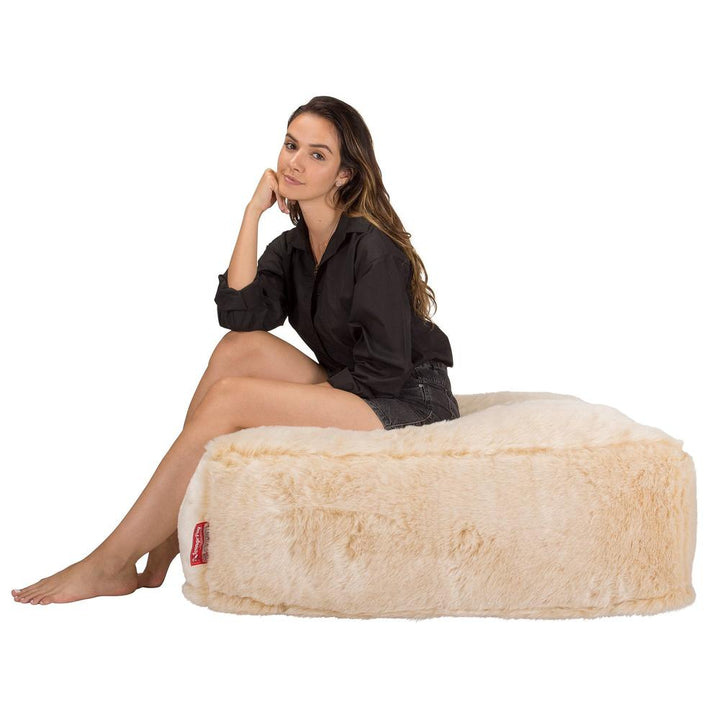 LOUNGE PUG, CloudSac 250, Fodskammel Puf med Memory Skum, Falsk Pels Hvid