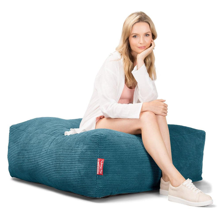 LOUNGE PUG, CloudSac 250, Fodskammel Puf med Memory Skum, Pom Pom Turkis Blå