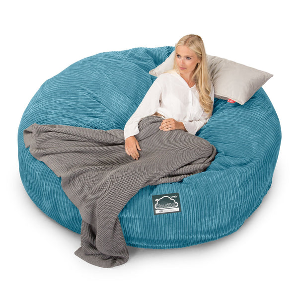 LOUNGE PUG, CloudSac 3000 XXL, Stor Dobbelt Sækkestol Sofa med Memory Skum, Klassisk Jernbanefløjl Turkis Blå