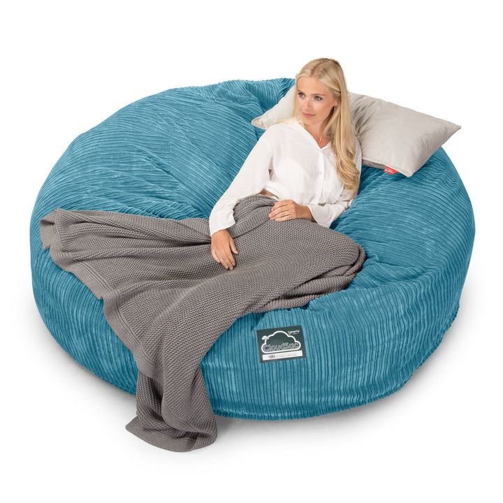LOUNGE PUG, CloudSac 3000 XXL, Stor Dobbelt Sækkestol Sofa med Memory Skum, Klassisk Jernbanefløjl Turkis Blå