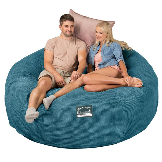 LOUNGE PUG, CloudSac 3000 XXL, Stor Dobbelt Sækkestol Sofa med Memory Skum, Pom Pom Turkis Blå