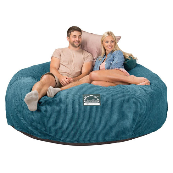 LOUNGE PUG, CloudSac 3000 XXL, Stor Dobbelt Sækkestol Sofa med Memory Skum, Pom Pom Turkis Blå