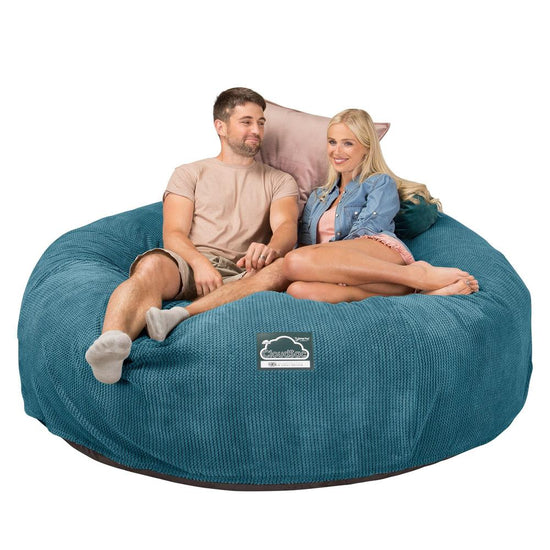 LOUNGE PUG, CloudSac 3000 XXL, Stor Dobbelt Sækkestol Sofa med Memory Skum, Pom Pom Turkis Blå
