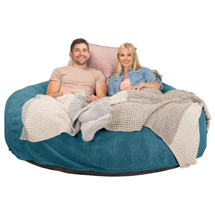 LOUNGE PUG, CloudSac 3000 XXL, Stor Dobbelt Sækkestol Sofa med Memory Skum, Pom Pom Turkis Blå