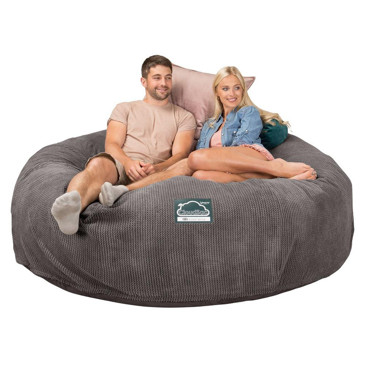 LOUNGE PUG, CloudSac 3000 XXL, Stor Dobbelt Sækkestol Sofa med Memory Skum, Pom Pom Kul Grå