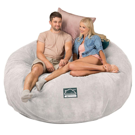 LOUNGE PUG, CloudSac 3000 XXL, Stor Dobbelt Sækkestol Sofa med Memory Skum, Pom Pom Cremefarvet