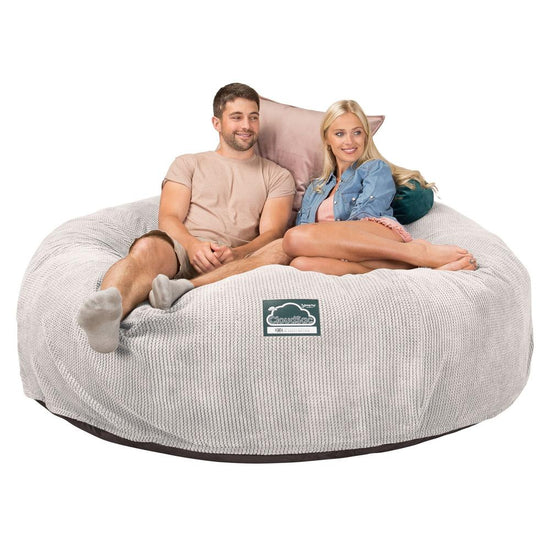 LOUNGE PUG, CloudSac 3000 XXL, Stor Dobbelt Sækkestol Sofa med Memory Skum, Pom Pom Cremefarvet