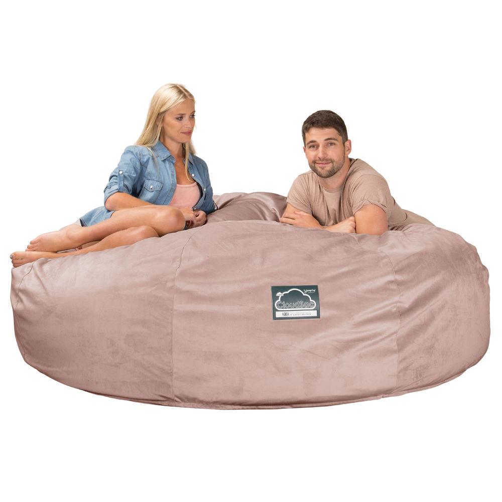 LOUNGE PUG, CloudSac 3000 XXL, Stor Dobbelt Sækkestol Sofa med Memory Skum, Fløjl Lyserød