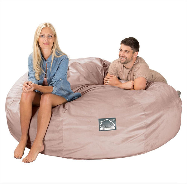 LOUNGE PUG, CloudSac 3000 XXL, Stor Dobbelt Sækkestol Sofa med Memory Skum, Fløjl Lyserød
