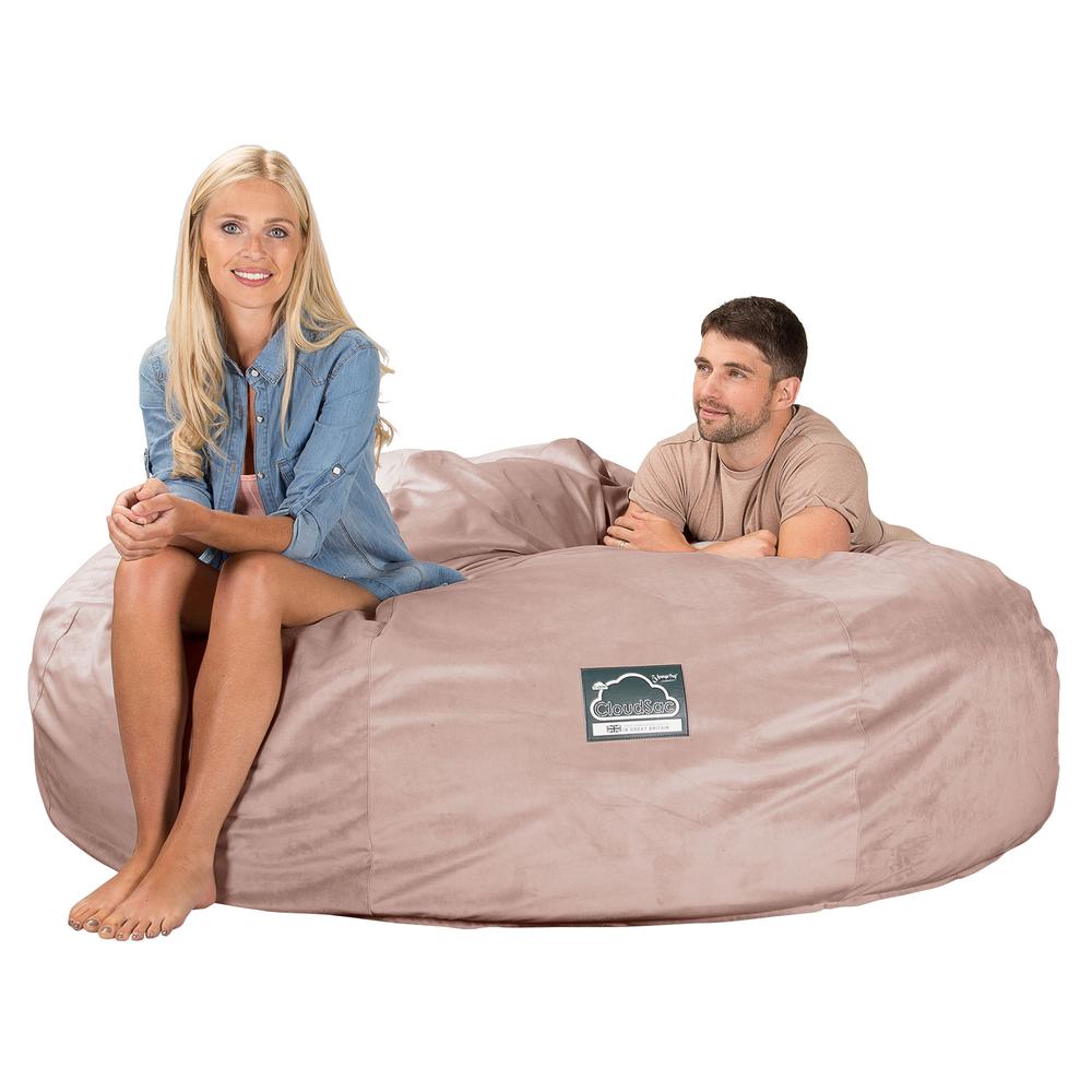 LOUNGE PUG, CloudSac 3000 XXL, Stor Dobbelt Sækkestol Sofa med Memory Skum, Fløjl Lyserød