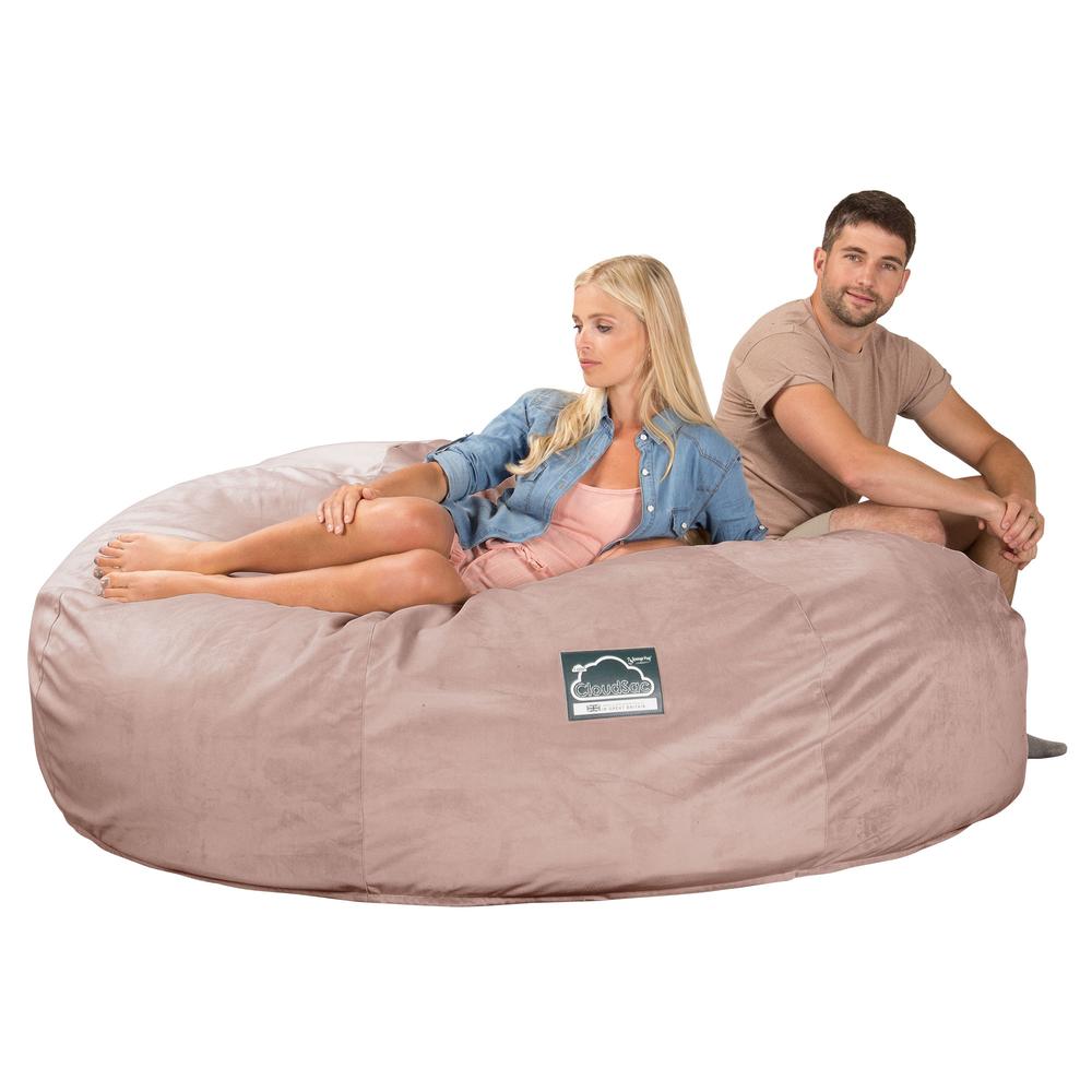 LOUNGE PUG, CloudSac 3000 XXL, Stor Dobbelt Sækkestol Sofa med Memory Skum, Fløjl Lyserød