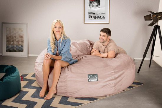 LOUNGE PUG, CloudSac 3000 XXL, Stor Dobbelt Sækkestol Sofa med Memory Skum, Fløjl Lyserød