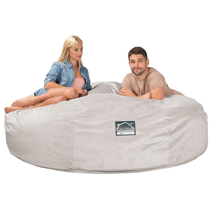 LOUNGE PUG, CloudSac 3000 XXL, Stor Dobbelt Sækkestol Sofa med Memory Skum, Fløjl Sølv
