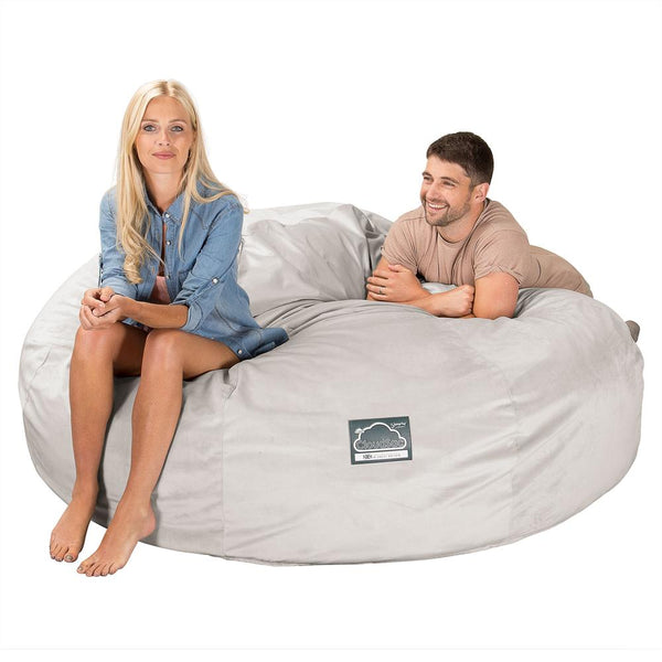 LOUNGE PUG, CloudSac 3000 XXL, Stor Dobbelt Sækkestol Sofa med Memory Skum, Fløjl Sølv