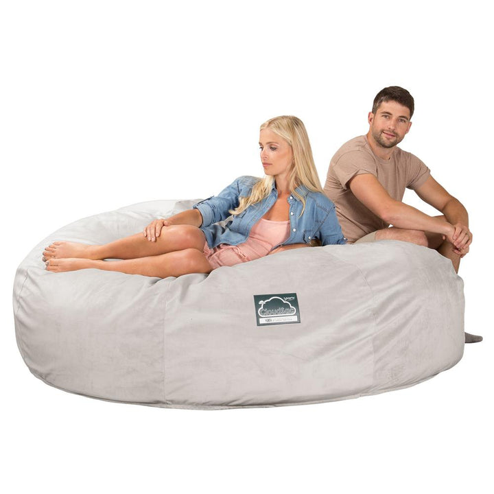 LOUNGE PUG, CloudSac 3000 XXL, Stor Dobbelt Sækkestol Sofa med Memory Skum, Fløjl Sølv