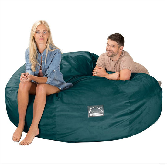 LOUNGE PUG, CloudSac 3000 XXL, Stor Dobbelt Sækkestol Sofa med Memory Skum, Fløjl Turkis Blå