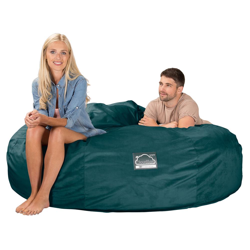 LOUNGE PUG, CloudSac 3000 XXL, Stor Dobbelt Sækkestol Sofa med Memory Skum, Fløjl Turkis Blå