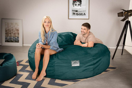 LOUNGE PUG, CloudSac 3000 XXL, Stor Dobbelt Sækkestol Sofa med Memory Skum, Fløjl Turkis Blå